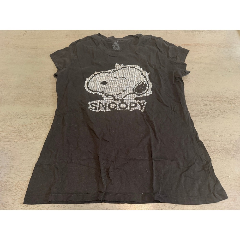 Peanuts Snoopy Black Rhinestone Graphic T-Shirt XL 15/17 Cotton Short Sleeve